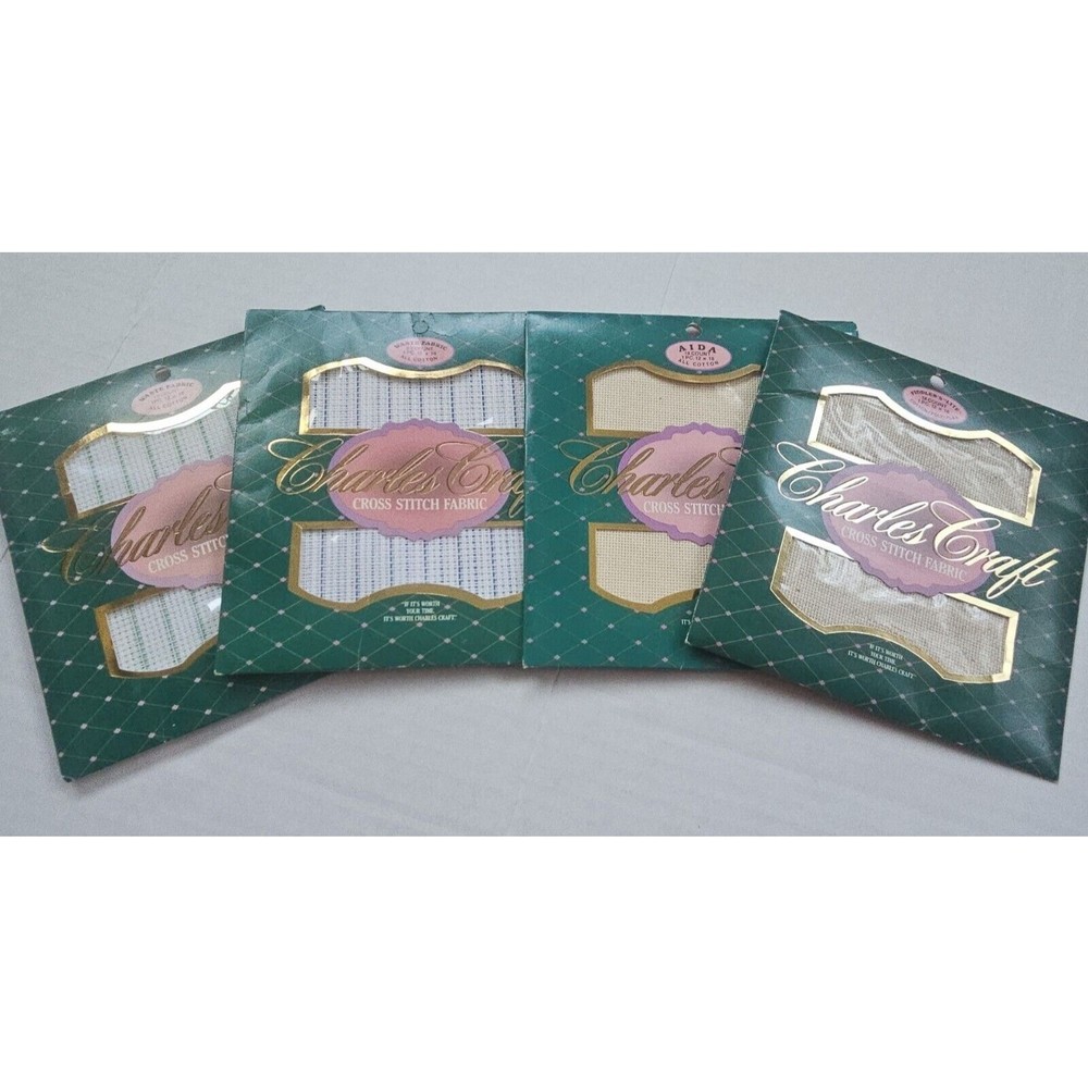 Vintage 4 Pk Charles Craft Cross Stitch Fabric 12"x18" New in Open Pkg.